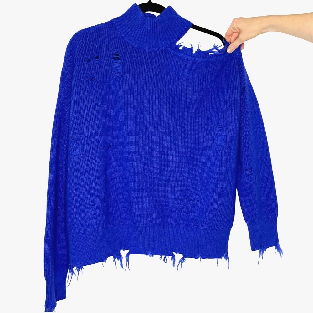 Lovers & Friends Arlington Sweater Womens Medium Cobalt Blue Distressed Revolve